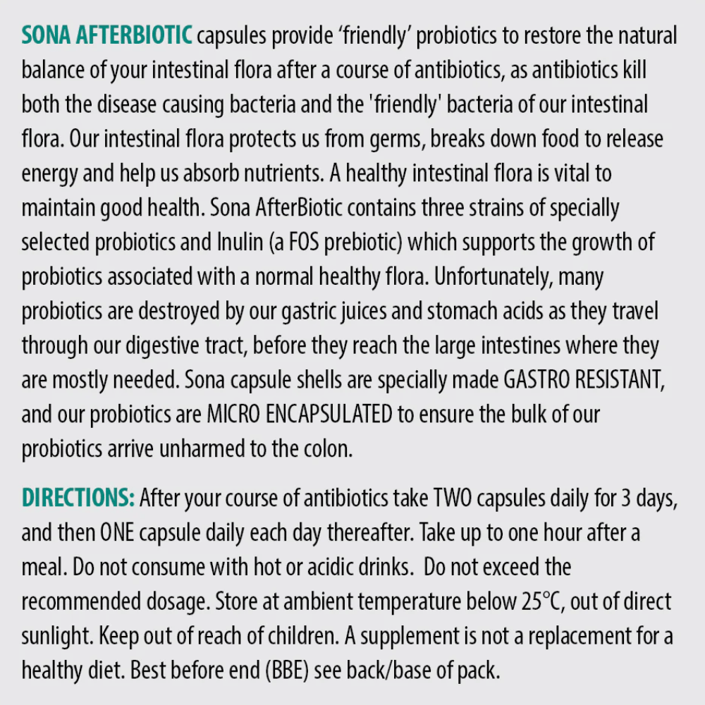 Sona AfterBiotic - 7 Day Course 10 Caps