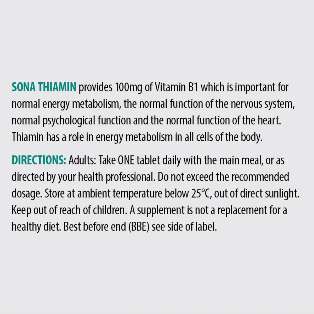 Sona B1 Thiamin 100mg  60 Tabs