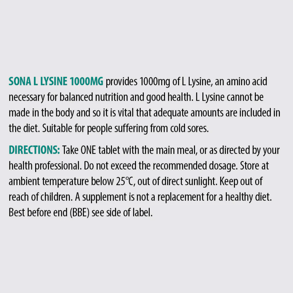 Sona L Lysine 1000mg 45 Tabs